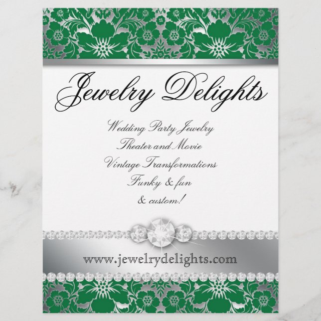 Schmuck Flyer Friseur Salon Floral Damask Green (Vorne)