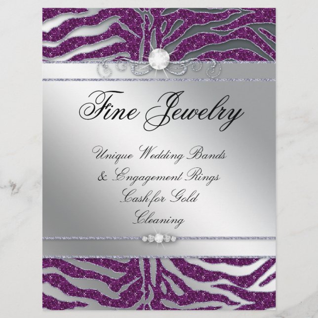 Schmuck Flyer Friseur Salon Zebra Sparkle Plum Sil (Vorne)