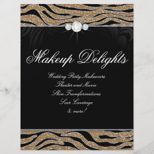 Schmuck Flyer Haar Salon Zebra Glitter Gold
