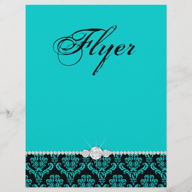 Schmuck Flyer Haarsalon Damask Black Blue Klasse (Vorne)