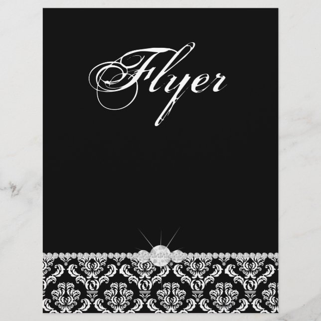 Schmuck Flyer Haarsalon Damask Schwarz-weiß Klasse (Vorne)