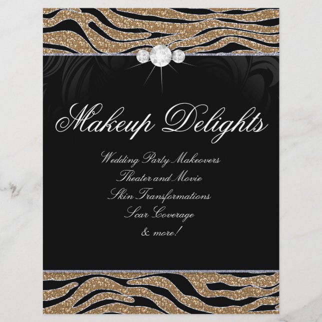 Schmuck Flyer Haarsalon Zebra Glitzer Gold (Vorne)