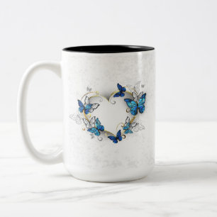 Schmuck Herz mit Schmetterlingen Morpho Zweifarbige Tasse