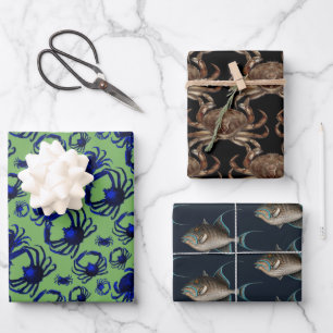 Schmuck-Krabben-Fisch-Muster Geschenkpapier Set