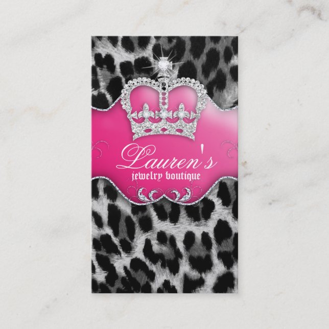 Schmuck-Leopard-Visitenkarte-Kronen-Rosa Visitenkarte (Vorderseite)