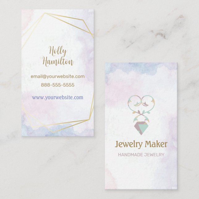 Schmuck Maker Necklace Watercolor Business Card Visitenkarte (Vorne/Hinten)