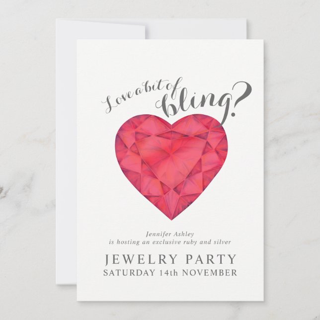 Schmuck Party lädt rubinen Liebe zu schwingen Einladung (Vorderseite)