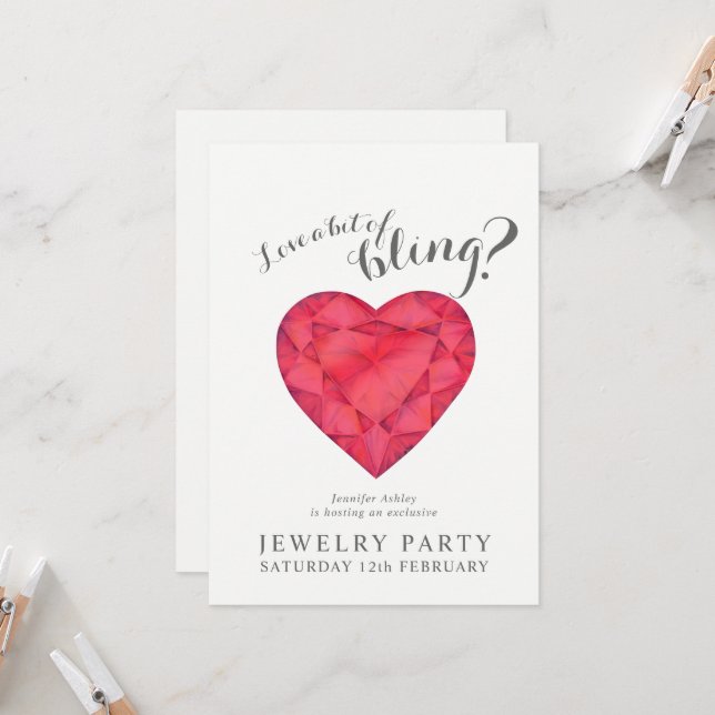 Schmuck Party lädt rubinrote Liebe zu spielen Einladung (Vorderseite/Rückseite Beispiel)
