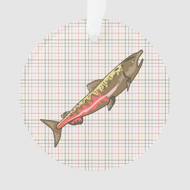 Schmuck - Pendant - Chinook Lachs auf Kariert Ornament (Vorderseite)