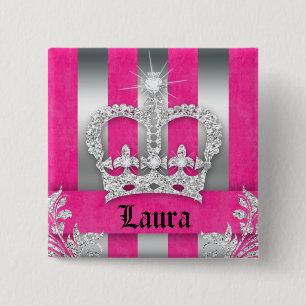 Schmuck Princess Crown Pink Streifen Brooch Silber Button