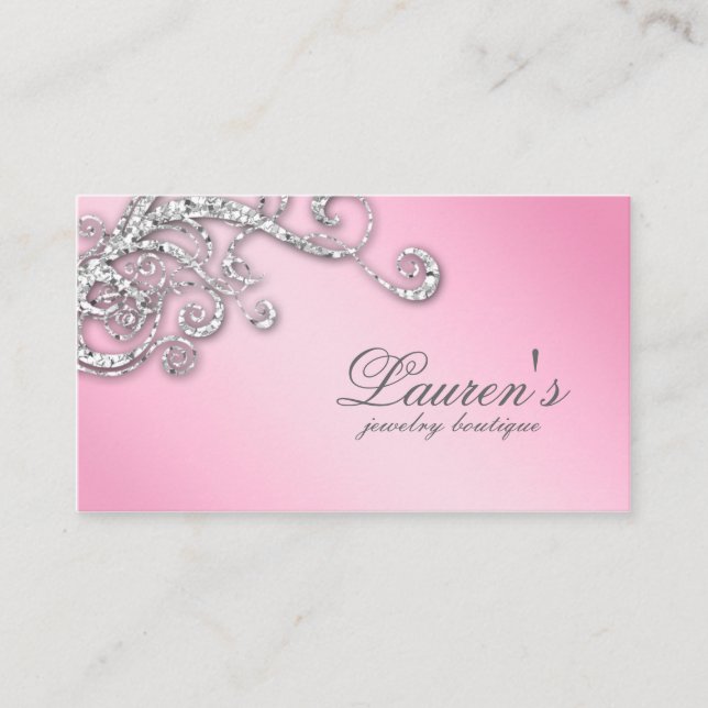 Schmuck Swirl Glitzer Diamonds Pink  Visitenkarte (Vorderseite)