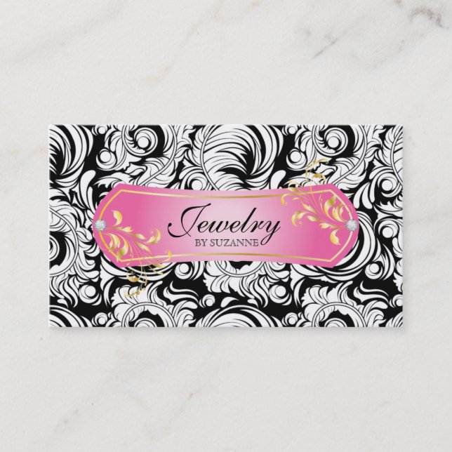 Schmuck Visitenkarte Verkauf Wirbel Black Pink Gol (Vorderseite)