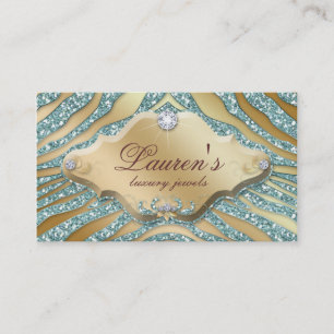 Schmuck Zebra Business Card Sparkle Aquamarin Gold Visitenkarte