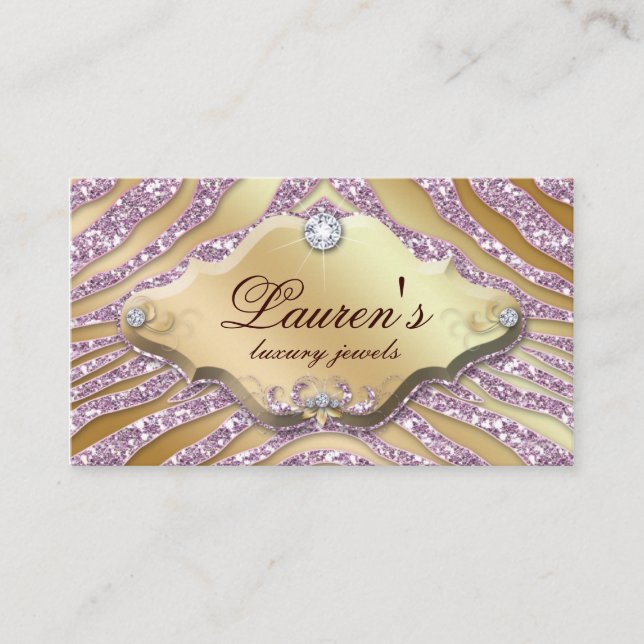 Schmuck Zebra Business Card Sparkle Pink Gold Visitenkarte (Vorderseite)