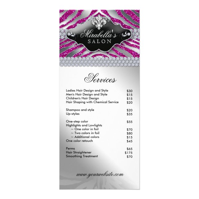 Schmuck Zebra Lilie Sparkle Hot Pink Menu Werbekarte (Vorne)