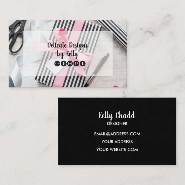 Schmuckdesigner für Geschenkboxen aus Schwarz und  Visitenkarte (Vorne/Hinten)