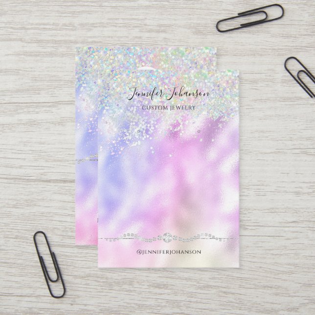 Schmuckhalter Ohrringe Rose Gold Glitzer Regenboge Visitenkarte (Vorderseite/Rückseite Beispiel)