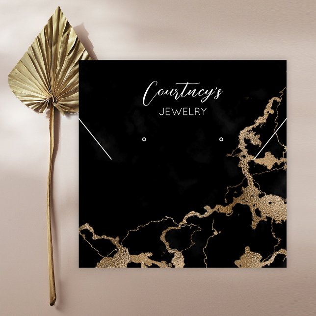 Schmuckkarten aus schwarzem Marmor und Gold Quadratische Visitenkarte (Black marble and gold glitter square jewelry display tags)