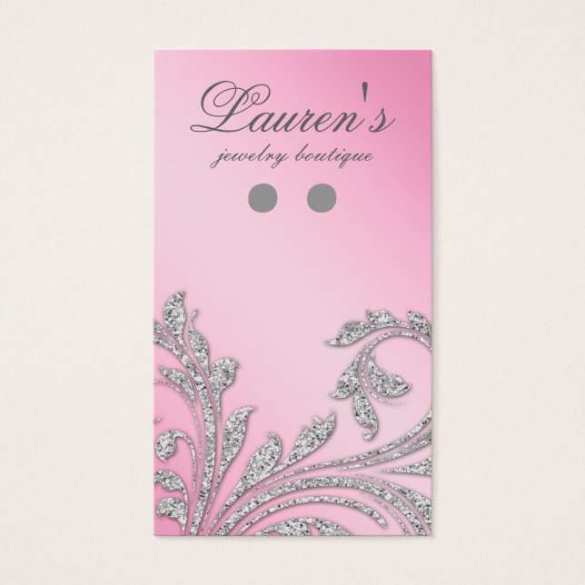 Schmuckkarten Schmuckstücke Glitzer Blätter Rosa (Vorderseite)