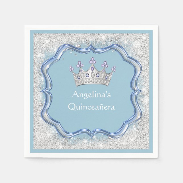Schmuckkronen aus Quinceanera, Glas, Silberter Gli Serviette (Vorderseite)
