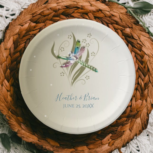 Schmuckpapier für den Polterabend der Libellen Pappteller (Jeweled Dragonfly Wedding Paper Plate)