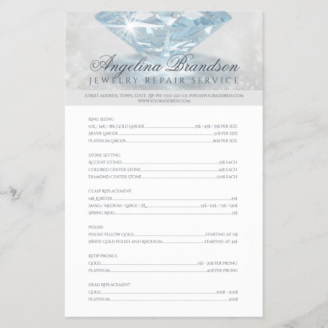 Schmuckreparaturpreisliste Sparkling Diamond Flyer (Vorne)