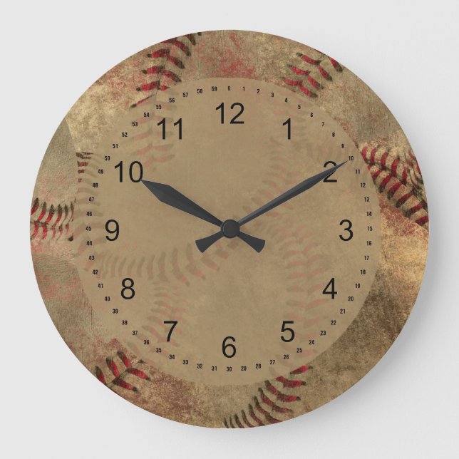 Schmutz-Baseball-Collage Große Wanduhr (Vorderseite)