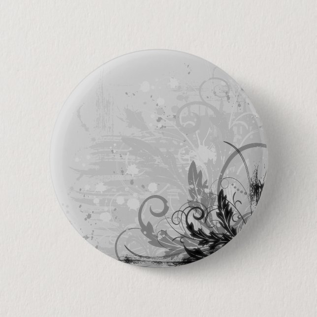 Schmutz-Blumenmuster - hellgraues B&W Button (Vorderseite)