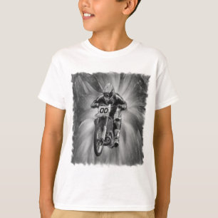 Schmutz-Fahrrad, das durch Schwarzes/Weiß startet T-Shirt