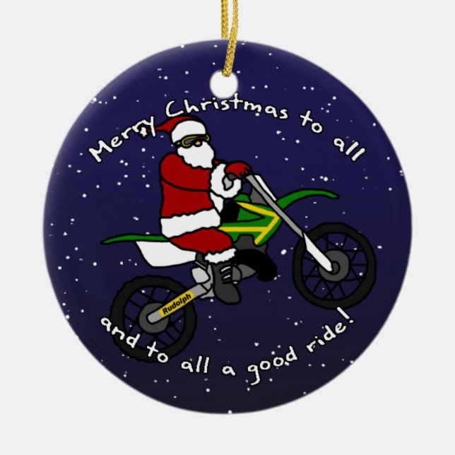 Schmutz-Fahrrad-Sankt-Weihnachtsverzierung Keramikornament (Vorne)