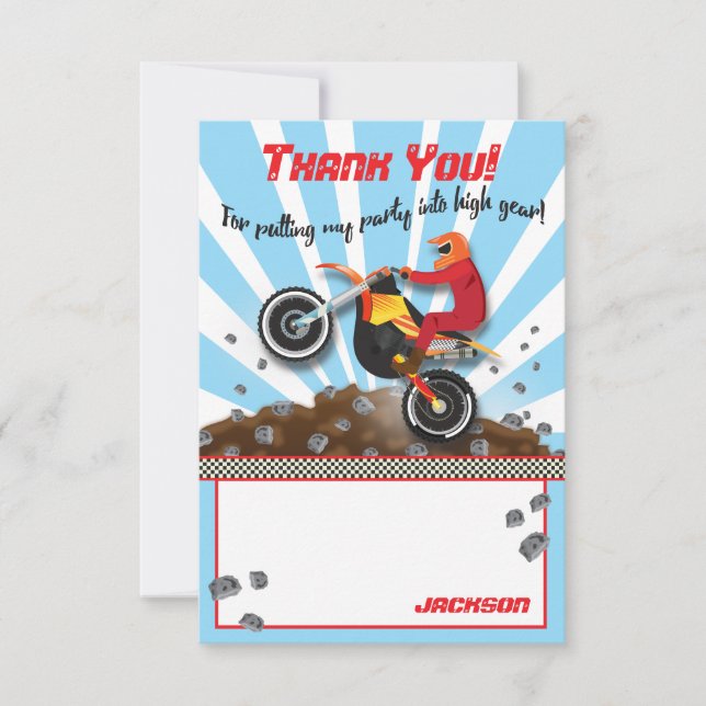 Schmutz-Fahrradmotocross-Geburtstag danken Ihnen Dankeskarte (Vorderseite)