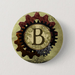 Schmutz Steampunk übersetzt Monogramm-Buchstaben  Button