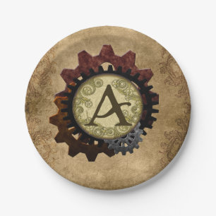 Schmutz Steampunk übersetzt Monogramm-Buchstaben  Pappteller