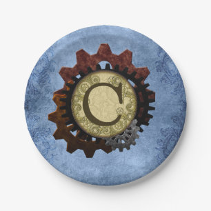 Schmutz Steampunk übersetzt Monogramm-Buchstaben Pappteller