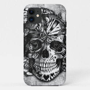 Schmutz-Süßigkeitszuckerschädel in Schwarzweiss. iPhone 11 Hülle