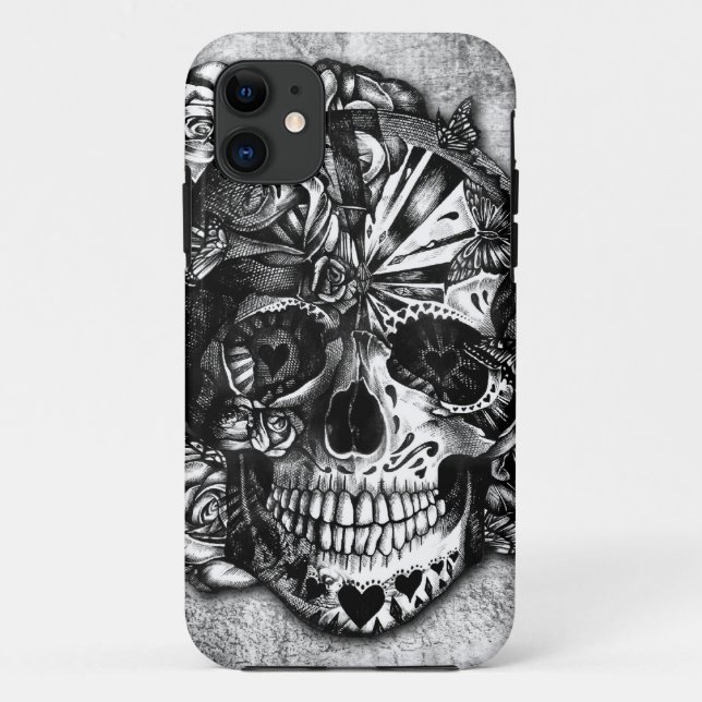Schmutz-Süßigkeitszuckerschädel in Schwarzweiss. Case-Mate iPhone Hülle (Rückseite)