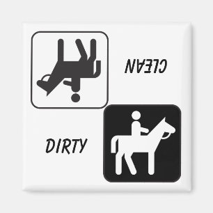 "SCHMUTZIG / SAUBER" Pferd und Reiter Geschirrspül Magnet