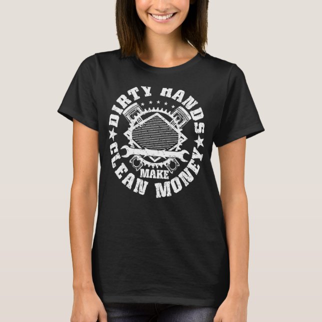 Schmutzige Hände machen einen Mechanismus für saub T-Shirt (Vorderseite)