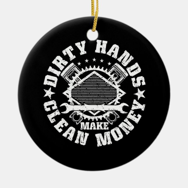 Schmutzige Hände machen sauberes Geld zu einem son Keramik Ornament (Vorne)