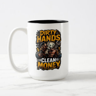 Schmutzige Hände sauberes Geld Mechanikergeschenk Zweifarbige Tasse