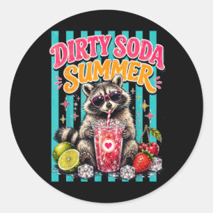 Schmutzige Soda Sommer Retro Waschbär Runder Aufkleber