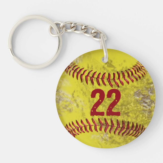 Schmutzige Softball-Anhänger PERSONALISIERT Nummer Schlüsselanhänger (Vorderseite)