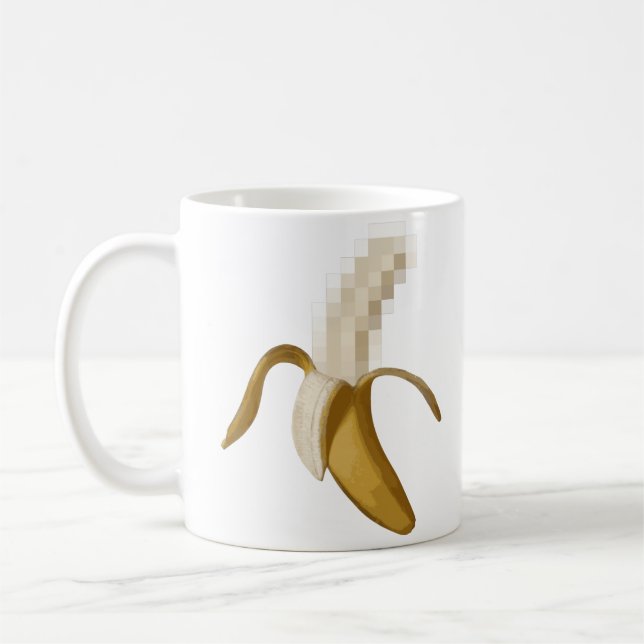 Schmutzige zensierte abgezogene Banane Kaffeetasse (Links)