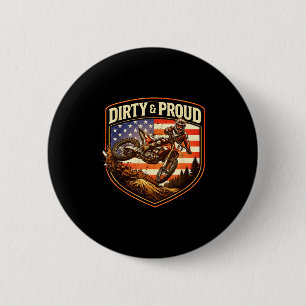 Schmutziger und stolzer Dirtbike-Fahrer amerikanis Button