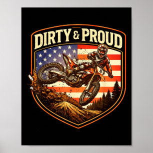 Schmutziger und stolzer Dirtbike-Fahrer amerikanis Poster