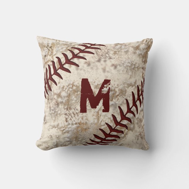 Schmutziges Baseball-Kissen Ihr MONOGRAMM, Kissen (Vorderseite)