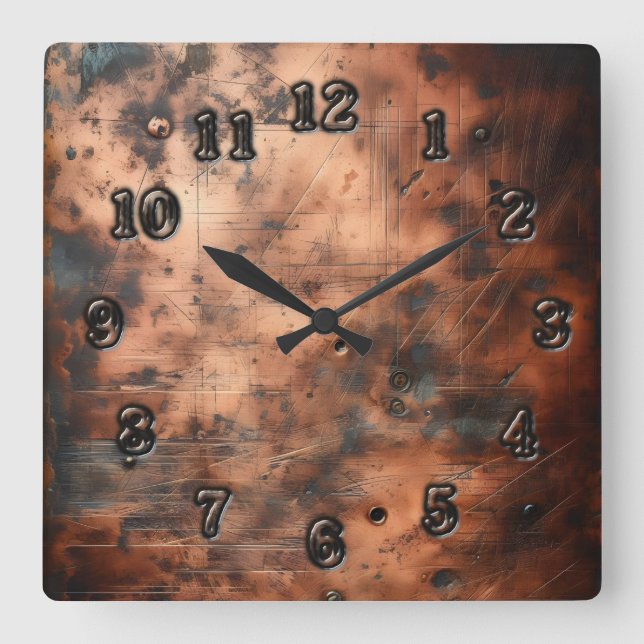schmutziges Kupfer Quadratische Wanduhr (Vorderseite)