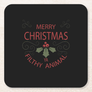 Schmutziges TierShirt 3 der frohen Weihnachten Rechteckiger Pappuntersetzer