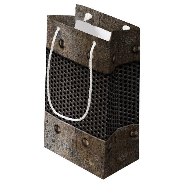 Schmutzmetallhintergrund Kleine Geschenktüte (Rückseite Schrägansicht)
