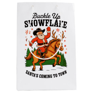 Schnall An Schneeschuh Rodeo Cowboy Weihnachtsmann Mittlere Geschenktüte